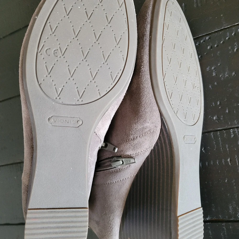 Vionic Grey Suede- Paloma- Wedge Stacked Heels Ankle Boots (10)